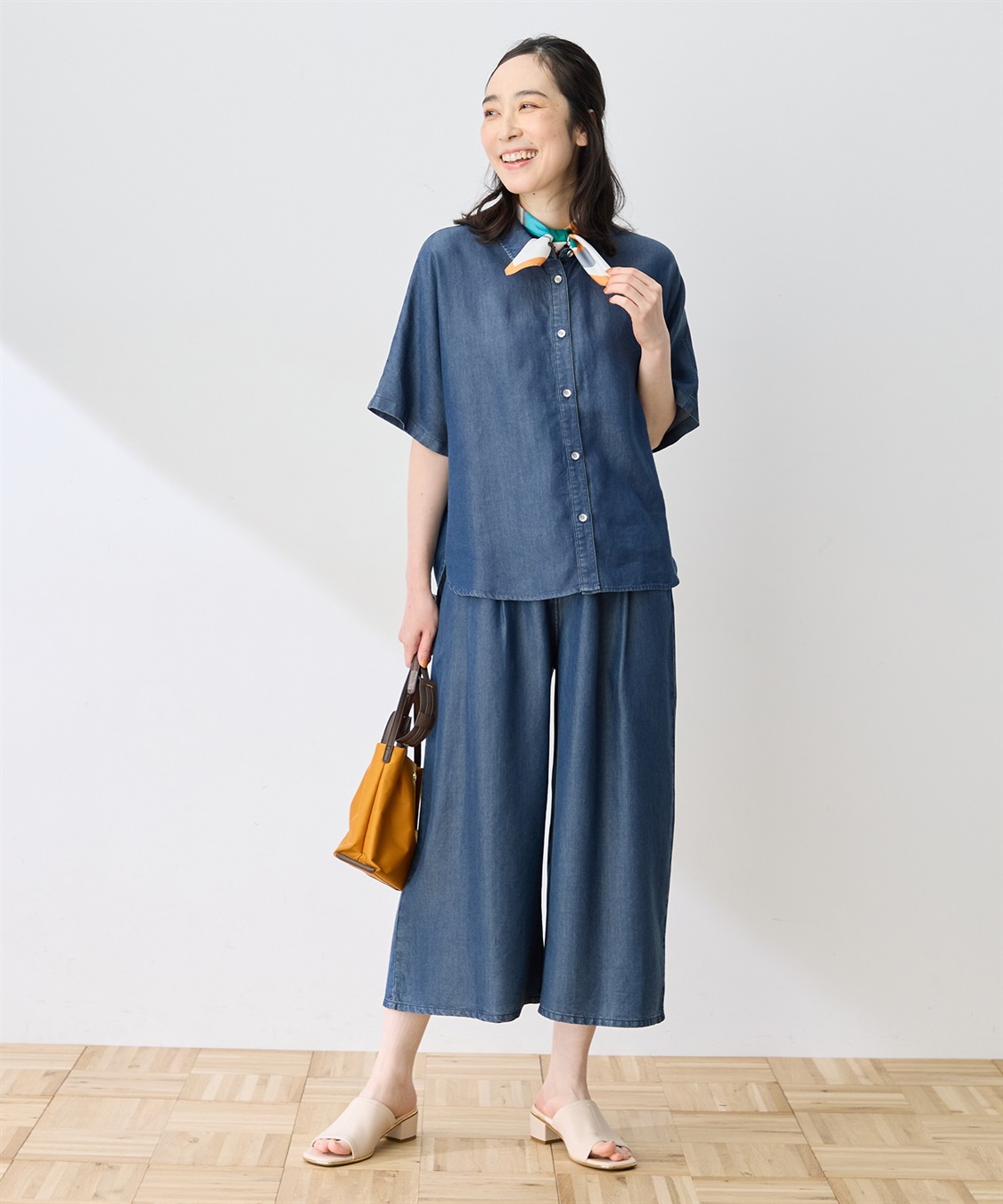 【専用】二部式　コットン デニムタックワイドパンツ【接触冷感・後ろウエストゴム】 DECOY
