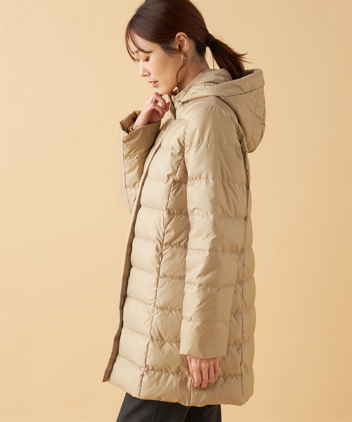 新色追加／洗える／撥水加工】シレータフタ ロング ダウンコート