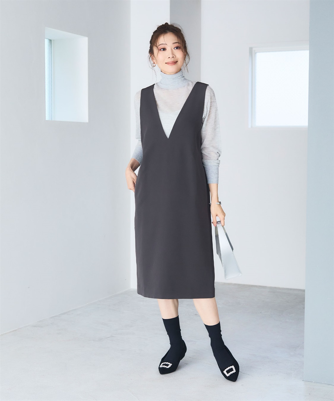 CROSS FUNCTION 《洗える・ストレッチ》正解ダブルクロスVネックジャンスカ【CF/クロスファンクション】_sub_3