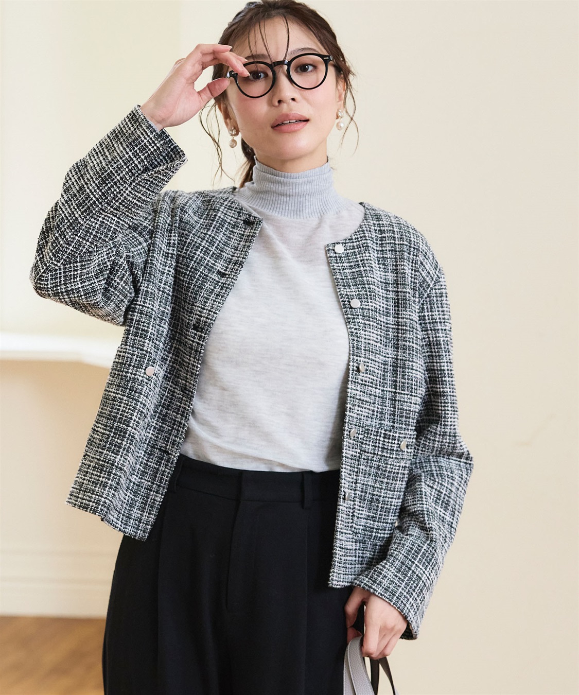 CROSS FUNCTION 《洗える》正解 ツイードノーカラージャケット【CF/クロスファンクション】_sub_3