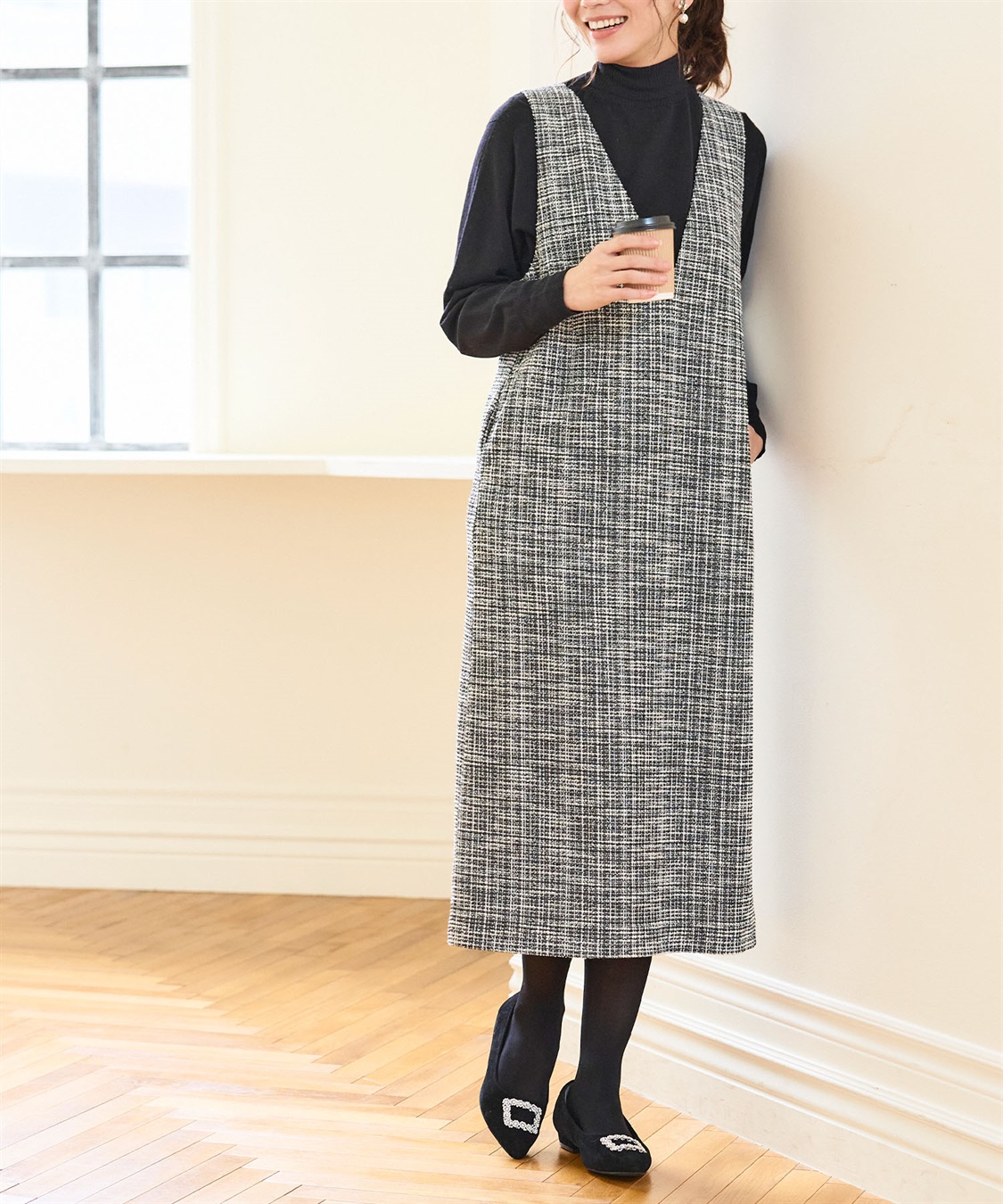 CROSS FUNCTION 《洗える》正解 ツイードVネックジャンスカ【CF/クロスファンクション】_sub_1