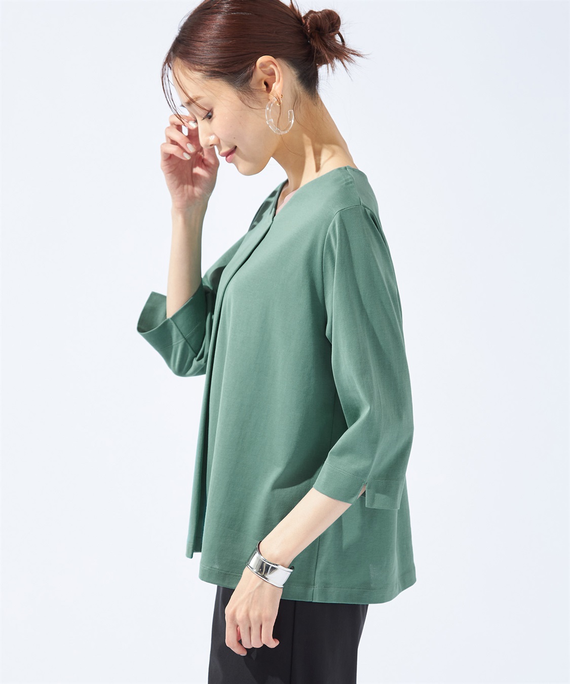 Petit Honfleur 【汗じみ防止・UVカット・冷感】フロントタックTシャツ_sub_8