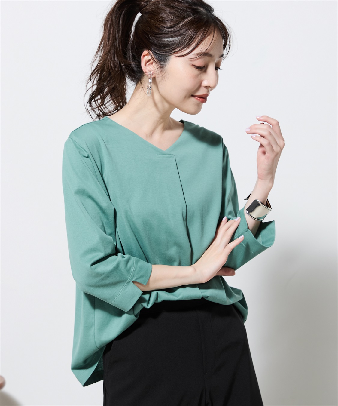 Petit Honfleur 【汗じみ防止・UVカット・冷感】フロントタックTシャツ_sub_16