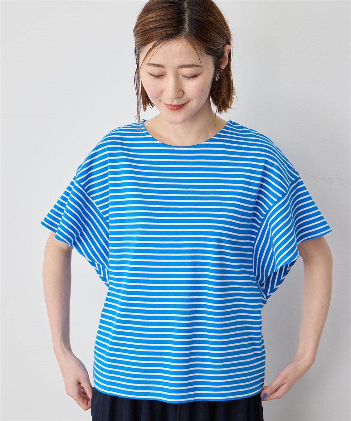 Petit Honfleur フリルスリーブボーダーTシャツ_sub_1