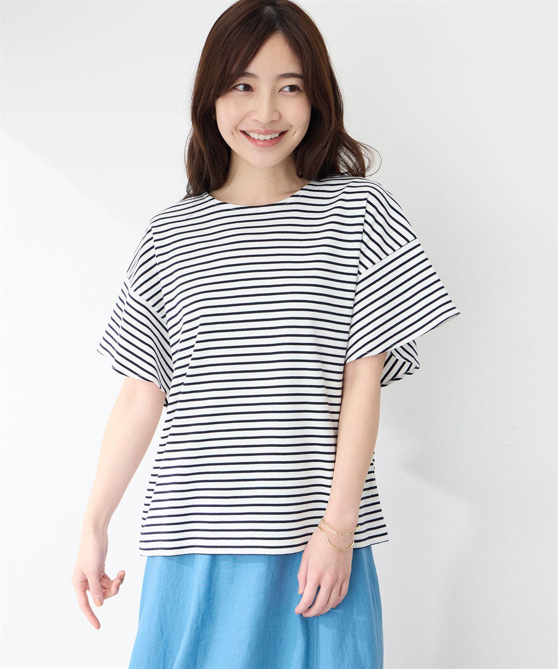 Petit Honfleur フリルスリーブボーダーTシャツ_sub_2