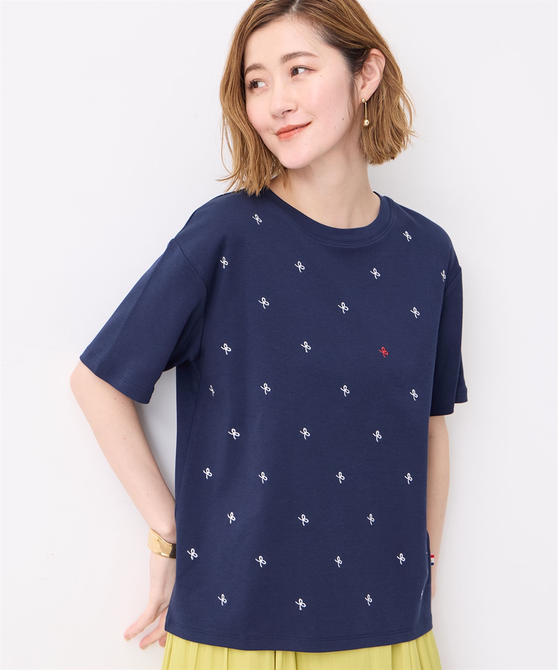Petit Honfleur 【冷感】【UVカット】リボン刺繍Tシャツ_sub_1