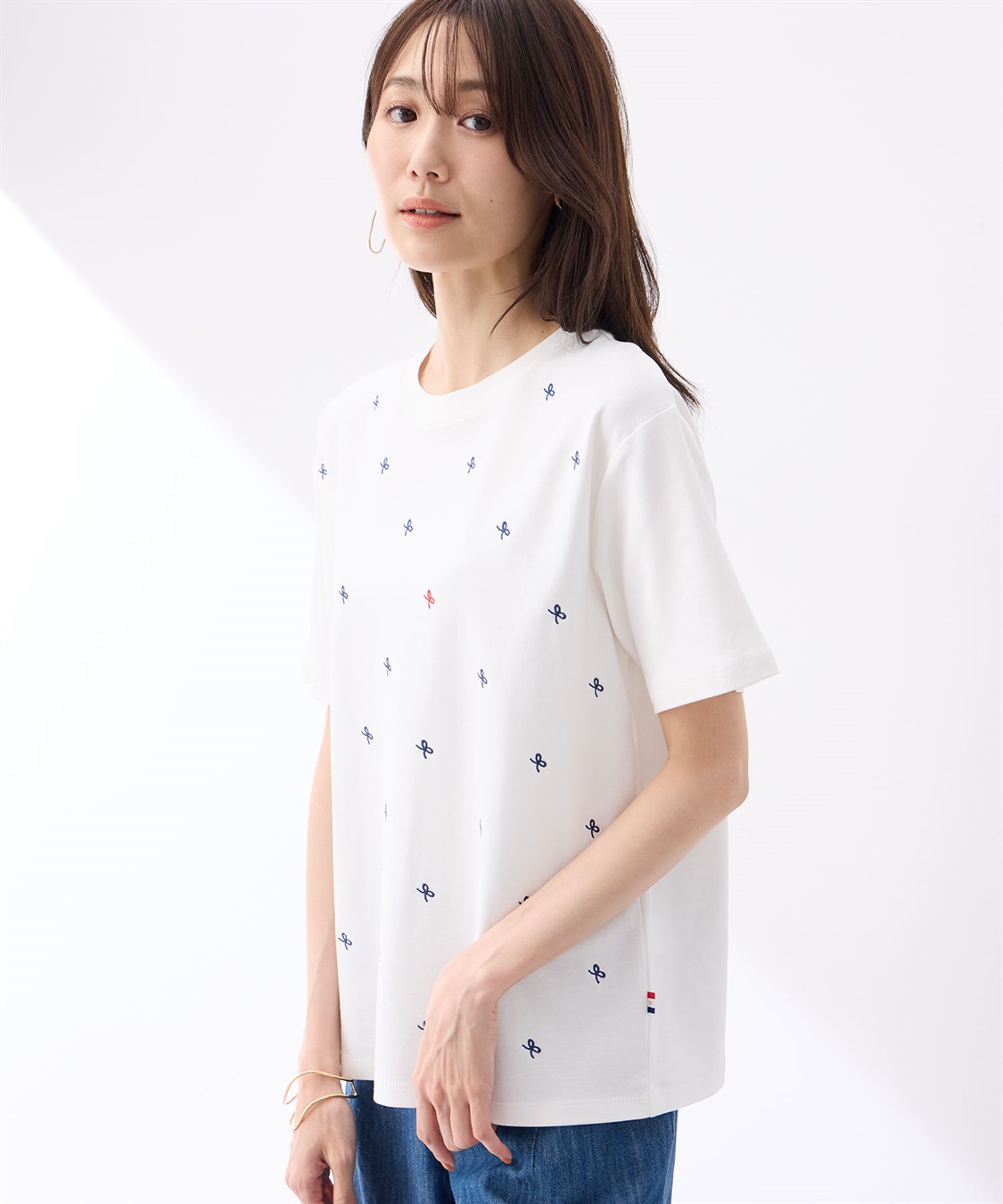 Petit Honfleur 【冷感】【UVカット】リボン刺繍Tシャツ_sub_2