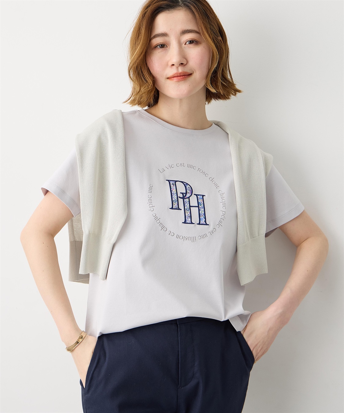 Petit Honfleur 【Liberty】リバティプリントロゴ刺しゅうTシャツ【オーガニックコットン・UVカット・接触冷感】_sub_1