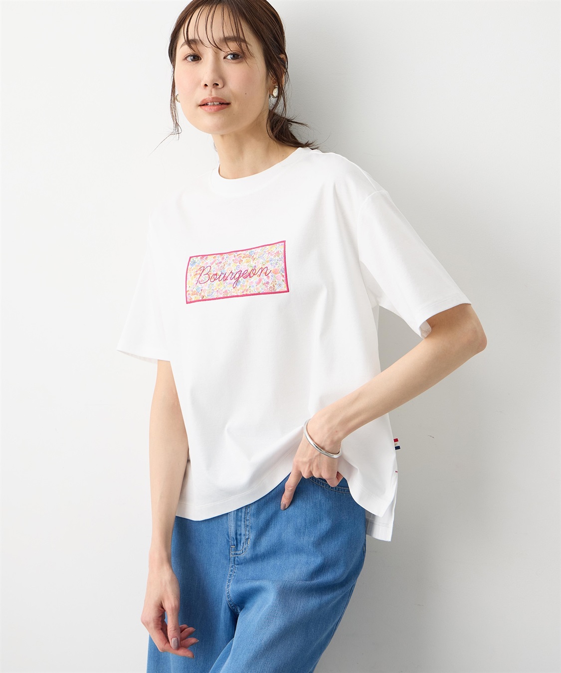 Petit Honfleur 【Liberty】リバティプリントロゴ刺しゅうTシャツ【オーガニックコットンブレンド・UVカット・接触冷感】_sub_1