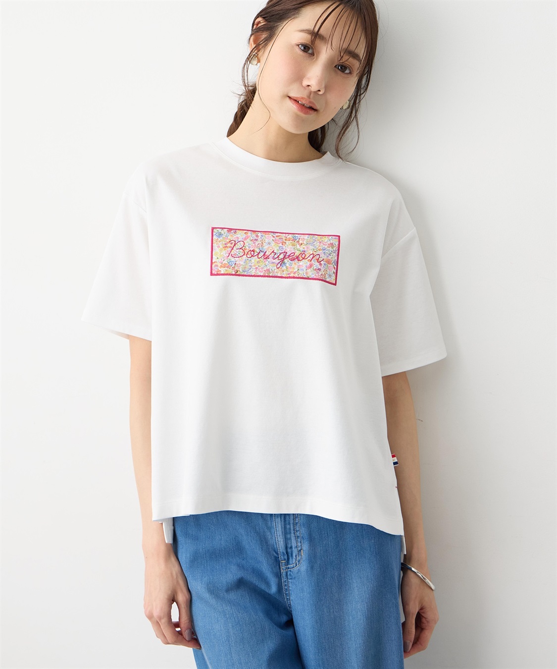 Petit Honfleur 【Liberty】リバティプリントロゴ刺しゅうTシャツ【オーガニックコットンブレンド・UVカット・接触冷感】_sub_2