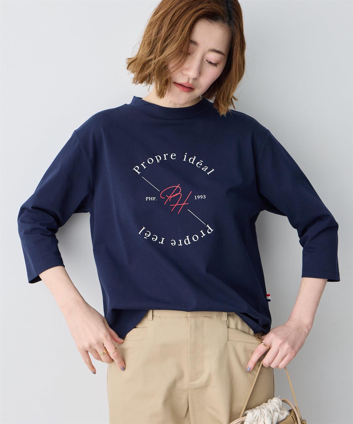 Petit Honfleur ロゴプリントモックネックＴシャツ【オーガニックコットンブレンド】_sub_1