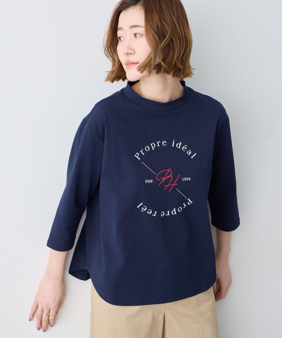 Petit Honfleur ロゴプリントモックネックＴシャツ【オーガニックコットンブレンド】_sub_9