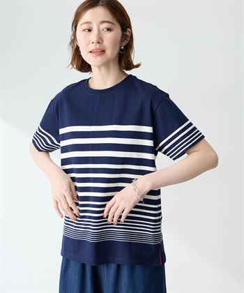 Petit Honfleur オーガニックパネルボーダーTシャツ【オーガニックコットン】【UV CUT・接触冷感】_subthumb_1