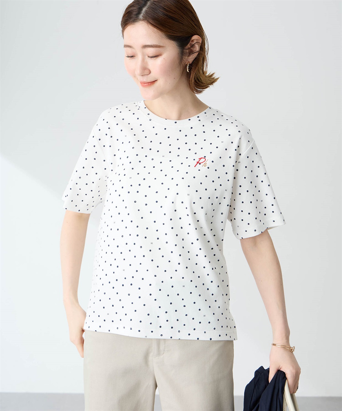Petit Honfleur ドットプリントTシャツ【オーガニックコットンブレンド・接触冷感・UVカット】_sub_1