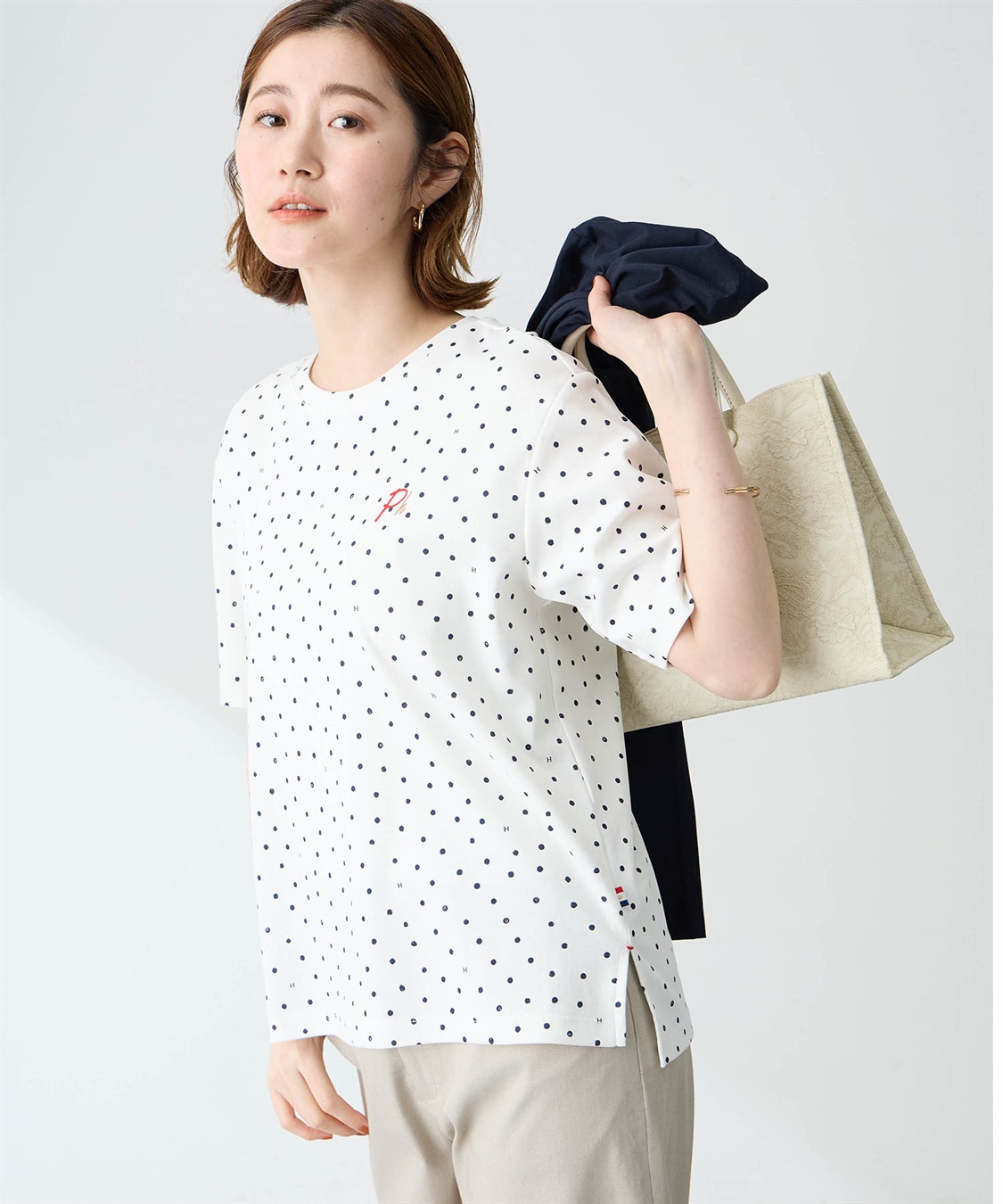 Petit Honfleur ドットプリントTシャツ【オーガニックコットンブレンド・接触冷感・UVカット】_sub_2