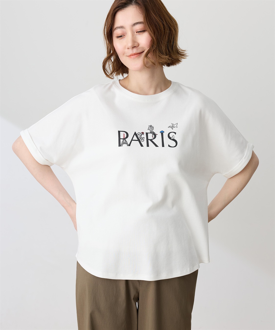 イラストレーターコラボ】PARISロゴプリントTシャツ【接触冷感・UV