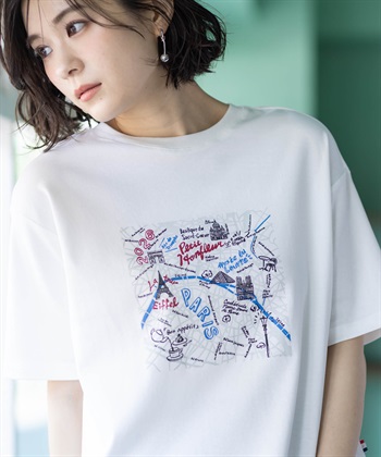 Petit Honfleur 【イラストレーターコラボ】マップモチーフプリントTシャツ【接触冷感・UVカット・オーガニックコットンブレンド】_subthumb_1