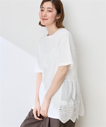Petit Honfleur バックレースドッキングチュニックTシャツ【接触冷感・UVカット・オーガニックコットンブレンド】_subthumb_1