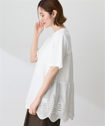 Petit Honfleur バックレースドッキングチュニックTシャツ【接触冷感・UVカット・オーガニックコットンブレンド】_subthumb_2