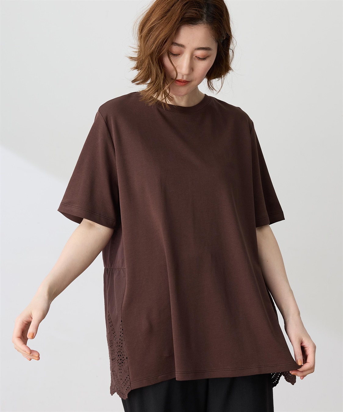 Petit Honfleur バックレースドッキングチュニックTシャツ【接触冷感・UVカット・オーガニックコットンブレンド】_sub_4