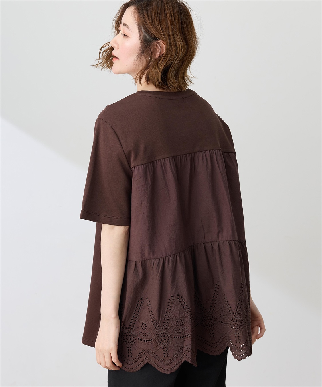 Petit Honfleur バックレースドッキングチュニックTシャツ【接触冷感・UVカット・オーガニックコットンブレンド】_sub_5