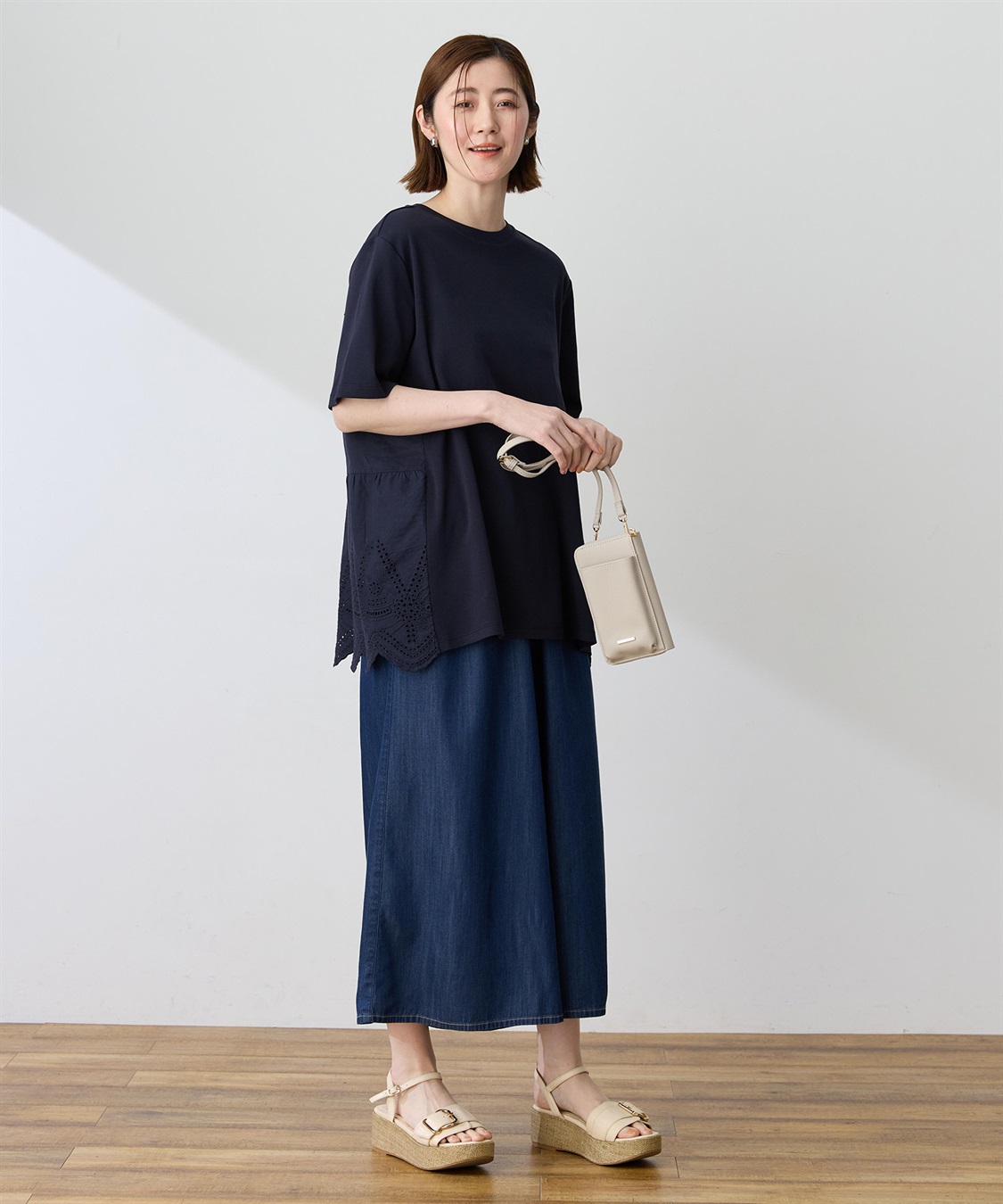 Petit Honfleur バックレースドッキングチュニックTシャツ【接触冷感・UVカット・オーガニックコットンブレンド】_sub_8