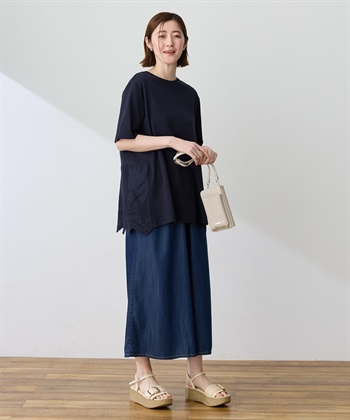 Petit Honfleur バックレースドッキングチュニックTシャツ【接触冷感・UVカット・オーガニックコットンブレンド】_subthumb_8