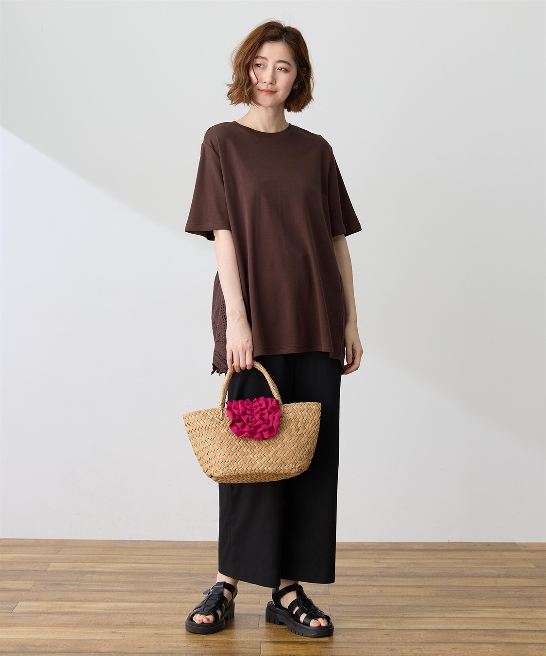 Petit Honfleur バックレースドッキングチュニックTシャツ【接触冷感・UVカット・オーガニックコットンブレンド】_sub_9