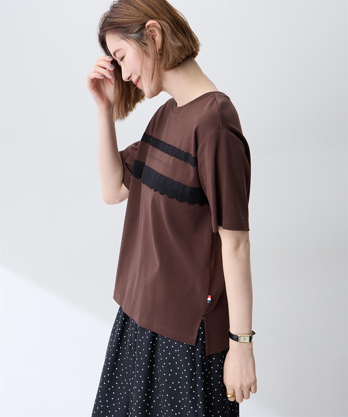 レースロゴプリントTシャツ【接触冷感・UVカット・オーガニック