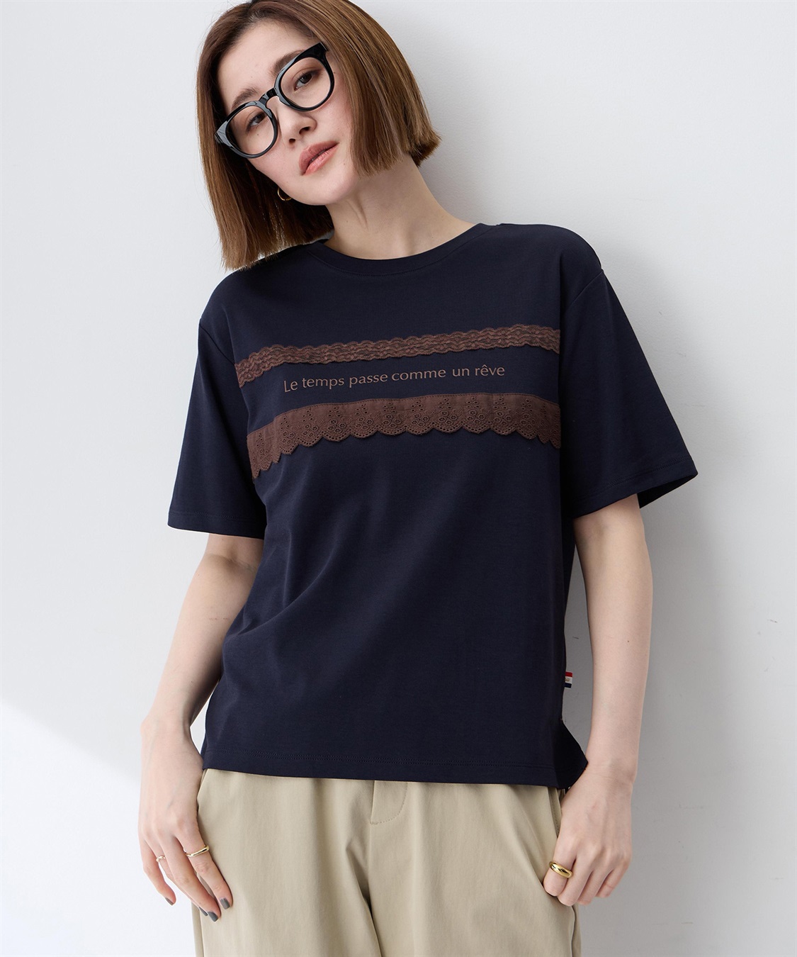 レースロゴプリントTシャツ【接触冷感・UVカット・オーガニック
