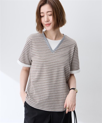 Petit Honfleur レイヤード風ボーダーVネックTシャツ_subthumb_3
