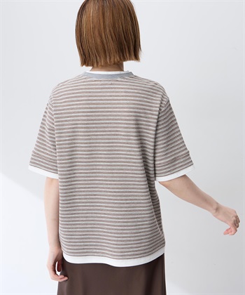 Petit Honfleur レイヤード風ヘンリーネックボーダーTシャツ_subthumb_2