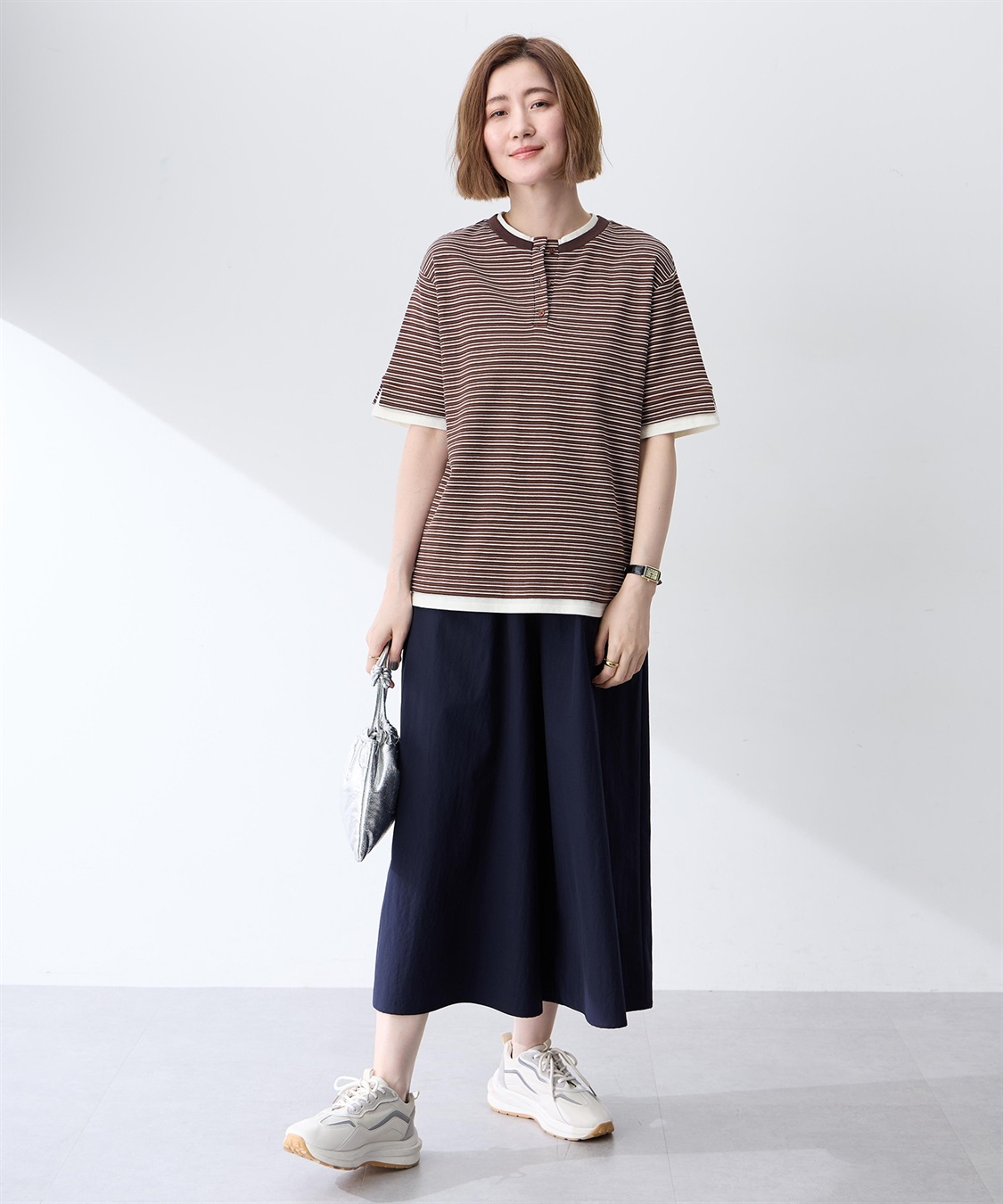 Petit Honfleur レイヤード風ヘンリーネックボーダーTシャツ_sub_4