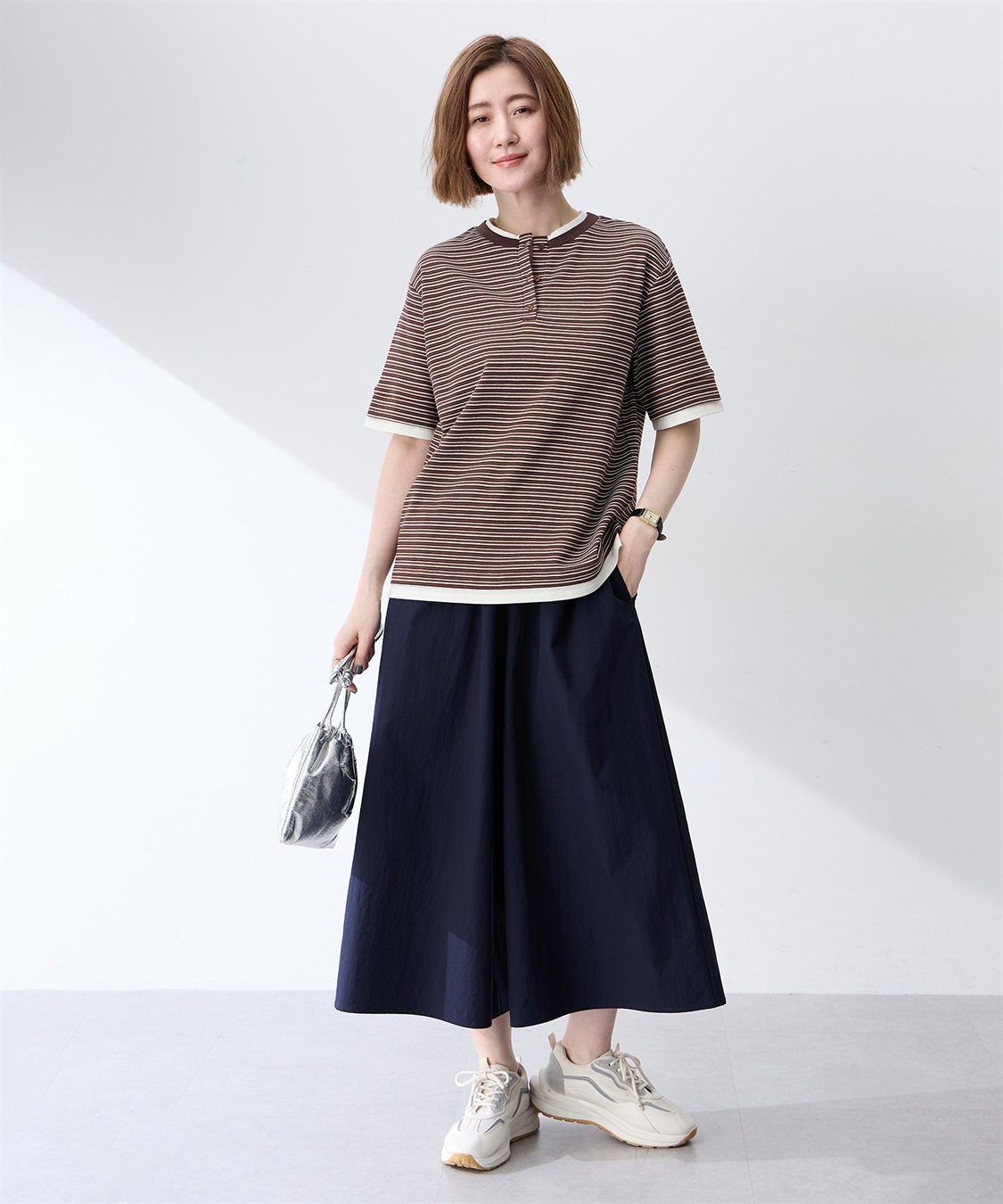 Petit Honfleur レイヤード風ヘンリーネックボーダーTシャツ_sub_5