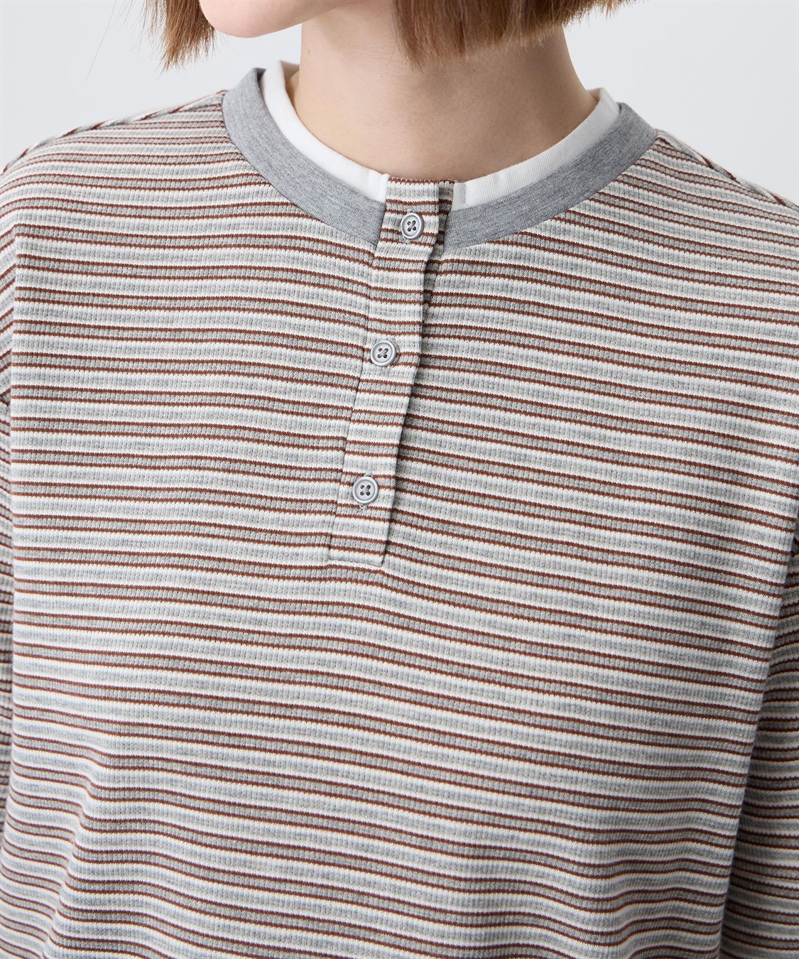 Petit Honfleur レイヤード風ヘンリーネックボーダーTシャツ_sub_9