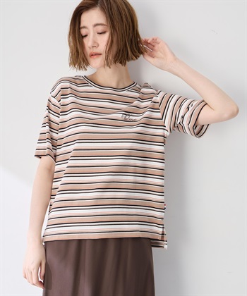 Petit Honfleur ワンポイント刺しゅうボーダーTシャツ【接触冷感・UVカット・オーガニックコットンブレンド】_subthumb_1