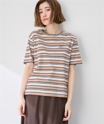 Petit Honfleur ワンポイント刺しゅうボーダーTシャツ【接触冷感・UVカット・オーガニックコットンブレンド】_subthumb_2