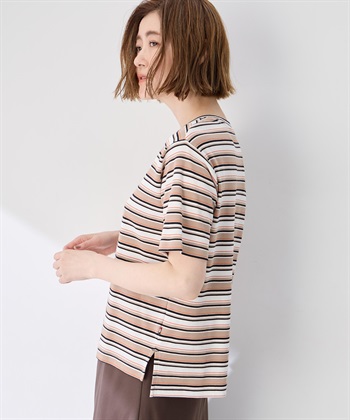 Petit Honfleur ワンポイント刺しゅうボーダーTシャツ【接触冷感・UVカット・オーガニックコットンブレンド】_subthumb_3