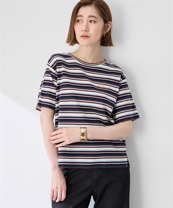 Petit Honfleur ワンポイント刺しゅうボーダーTシャツ【接触冷感・UVカット・オーガニックコットンブレンド】_subthumb_5