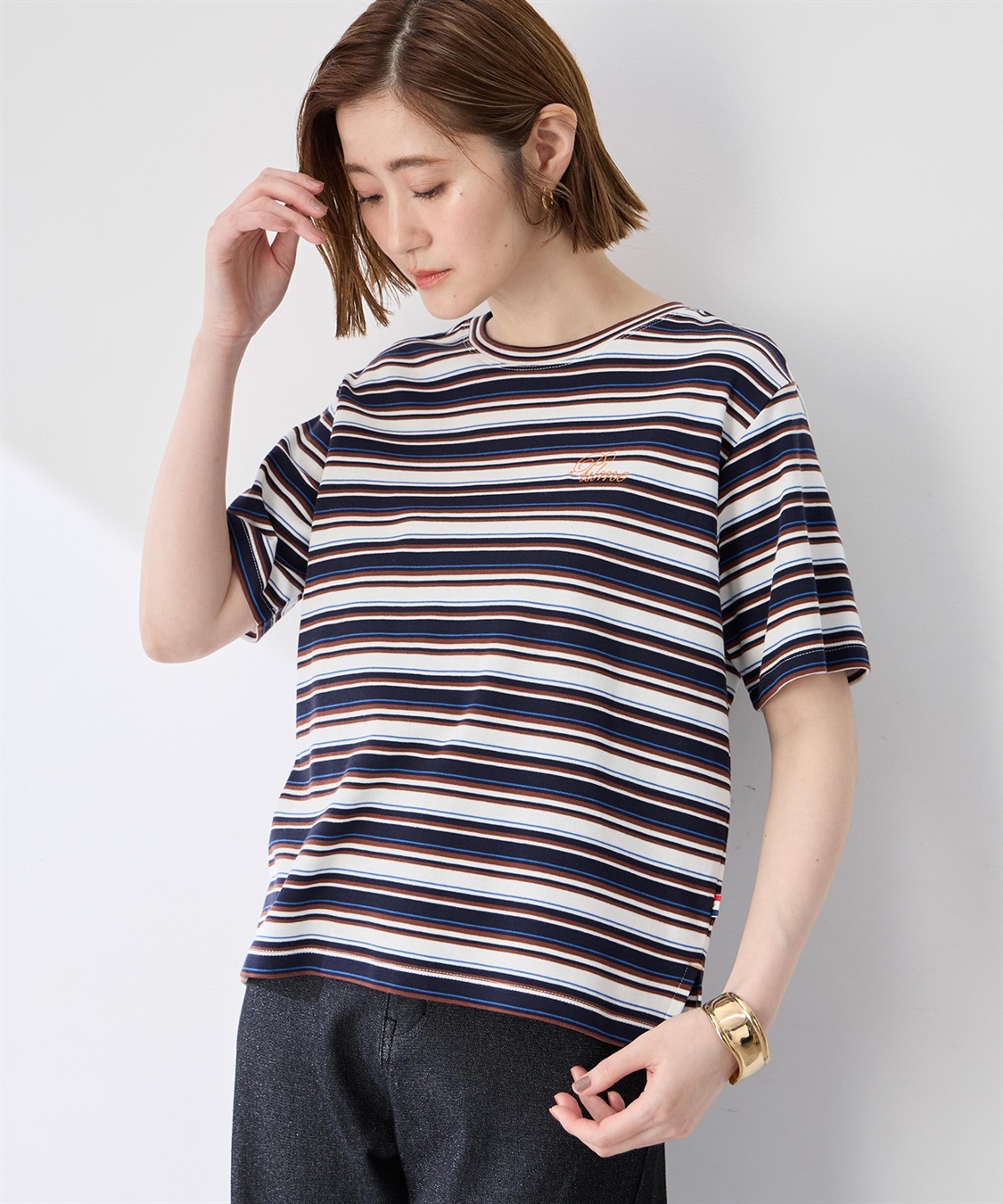 Petit Honfleur ワンポイント刺しゅうボーダーTシャツ【接触冷感・UVカット・オーガニックコットンブレンド】_sub_6