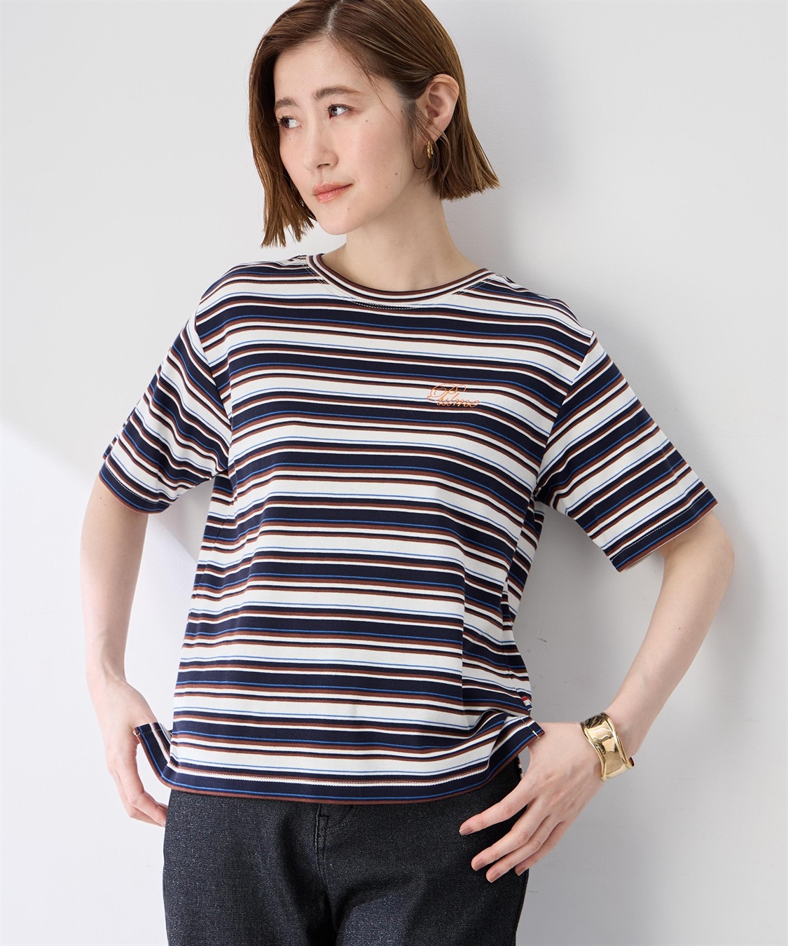 Petit Honfleur ワンポイント刺しゅうボーダーTシャツ【接触冷感・UVカット・オーガニックコットンブレンド】_sub_7