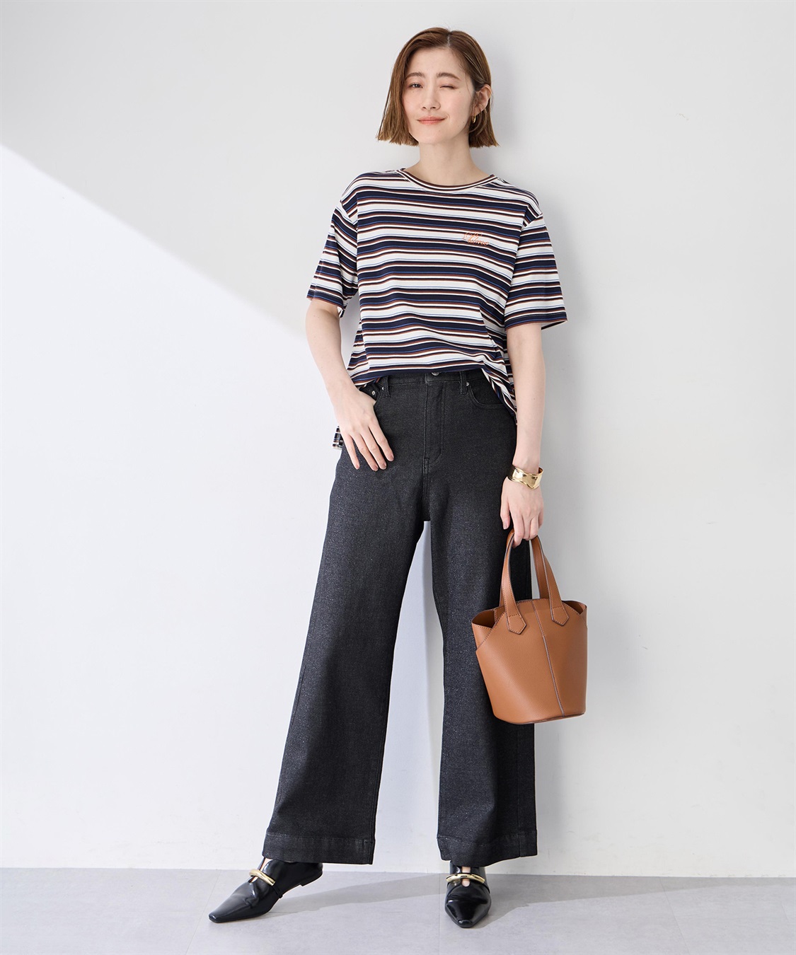 Petit Honfleur ワンポイント刺しゅうボーダーTシャツ【接触冷感・UVカット・オーガニックコットンブレンド】_sub_10