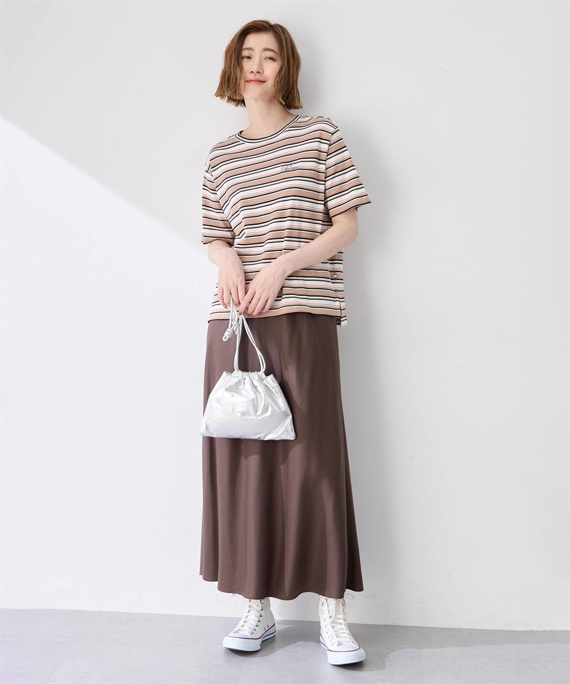 Petit Honfleur ワンポイント刺しゅうボーダーTシャツ【接触冷感・UVカット・オーガニックコットンブレンド】_sub_12