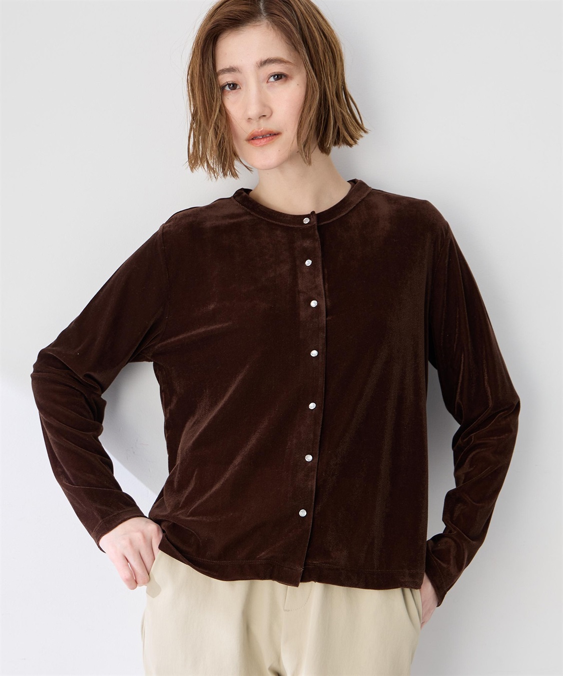 Petit Honfleur 【アンサンブル2点セット】ベロアクルーネックカーディガン＆ベロア5分袖Tシャツ_sub_3