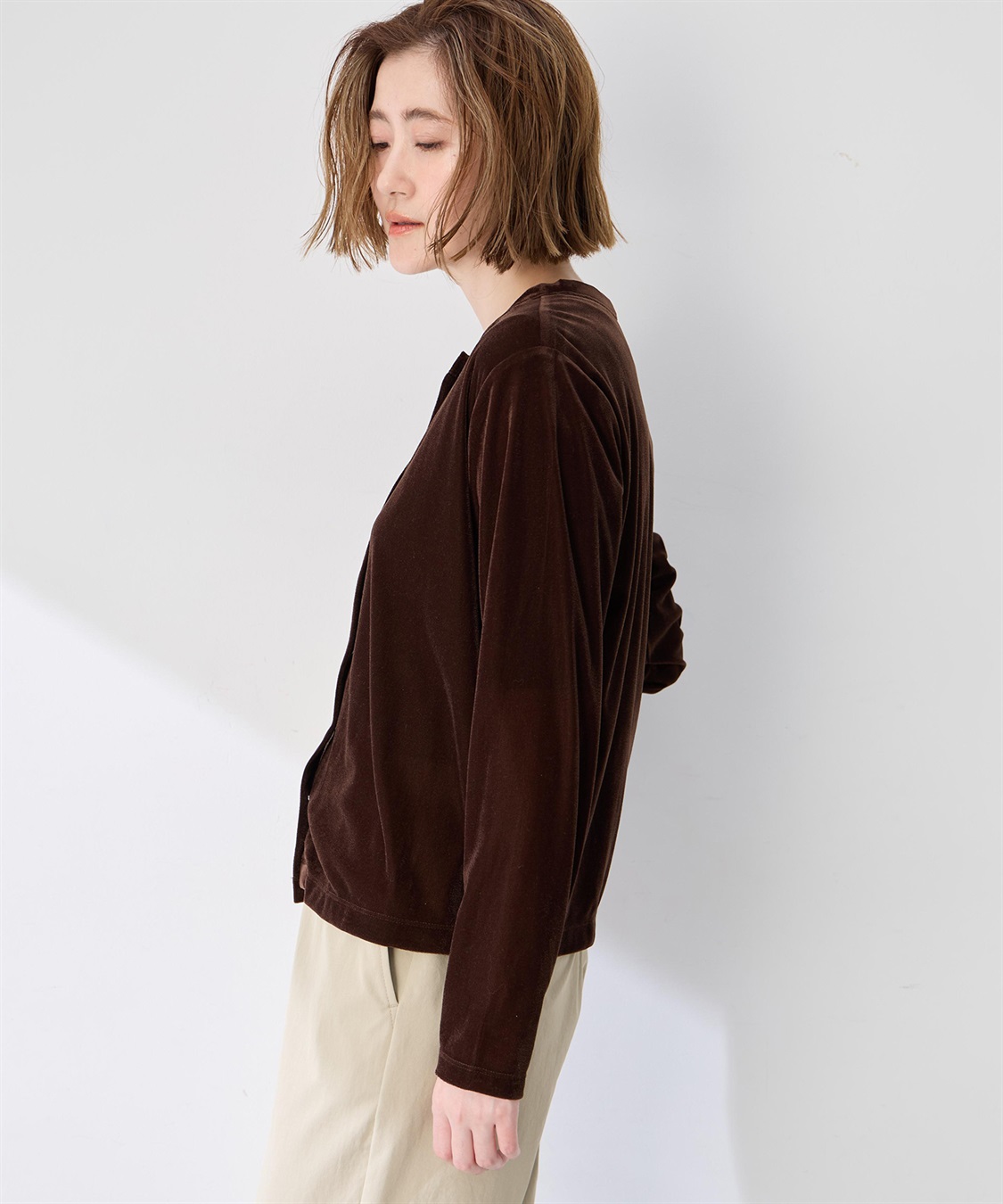 Petit Honfleur 【アンサンブル2点セット】ベロアクルーネックカーディガン＆ベロア5分袖Tシャツ_sub_4