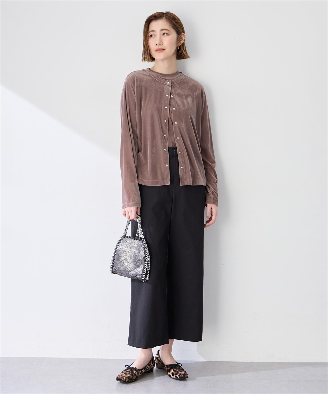 Petit Honfleur 【アンサンブル2点セット】ベロアクルーネックカーディガン＆ベロア5分袖Tシャツ_sub_12
