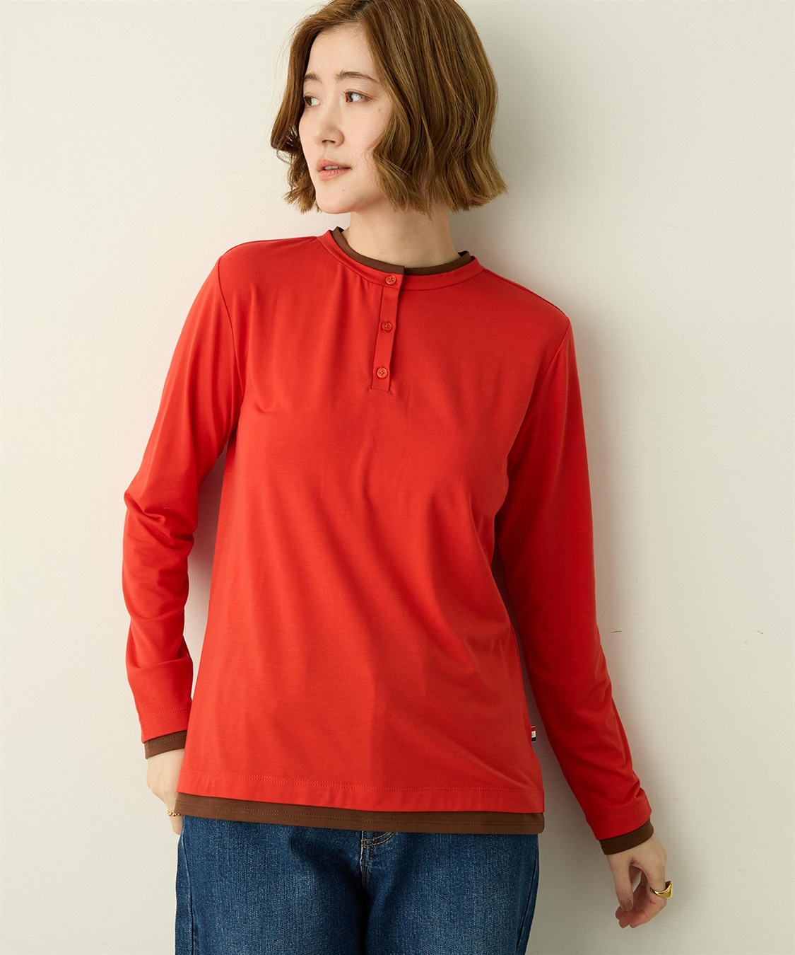 Petit Honfleur ヘンリーネックレイヤード風ロングTシャツ_sub_1