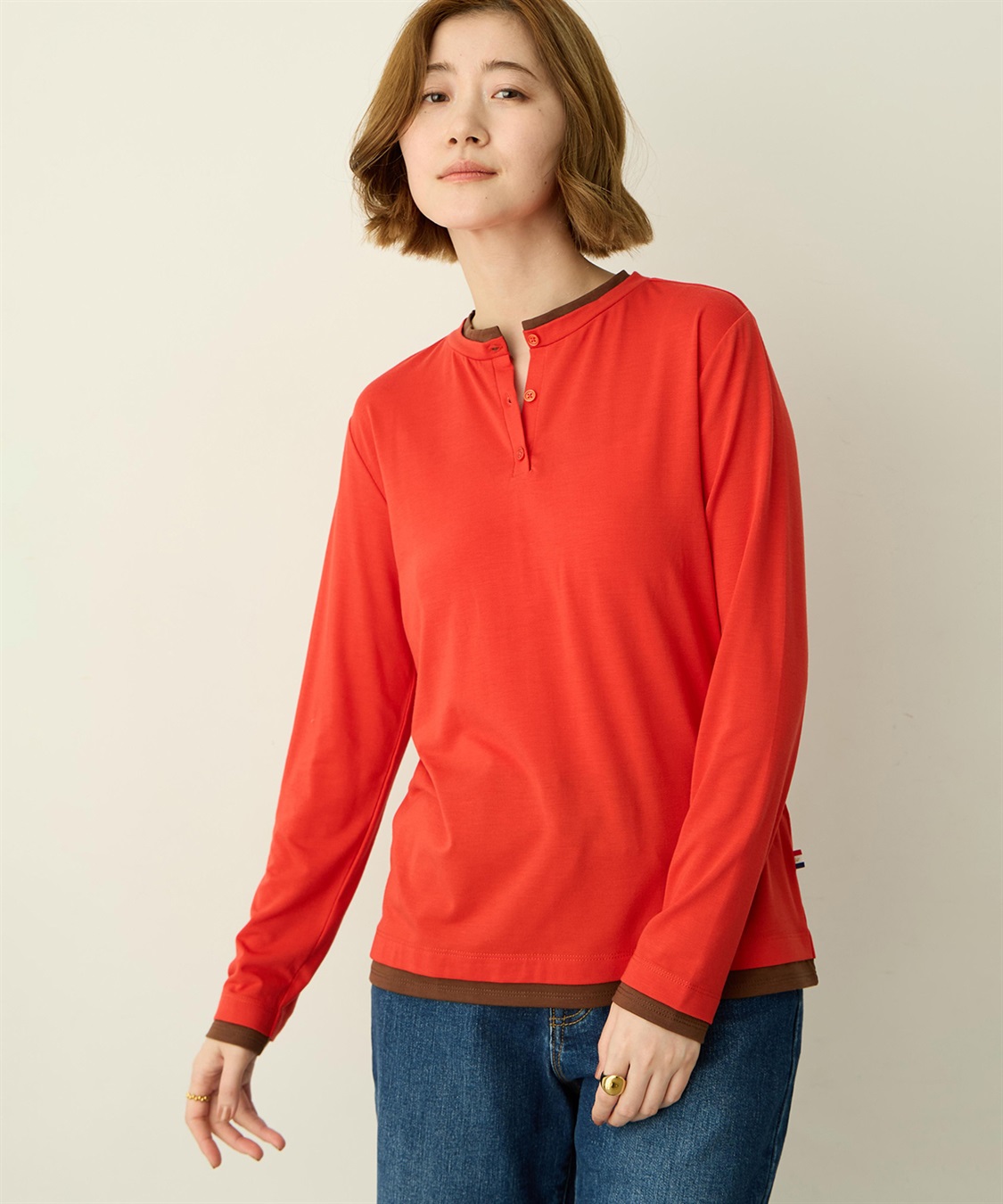 Petit Honfleur ヘンリーネックレイヤード風ロングTシャツ_sub_2