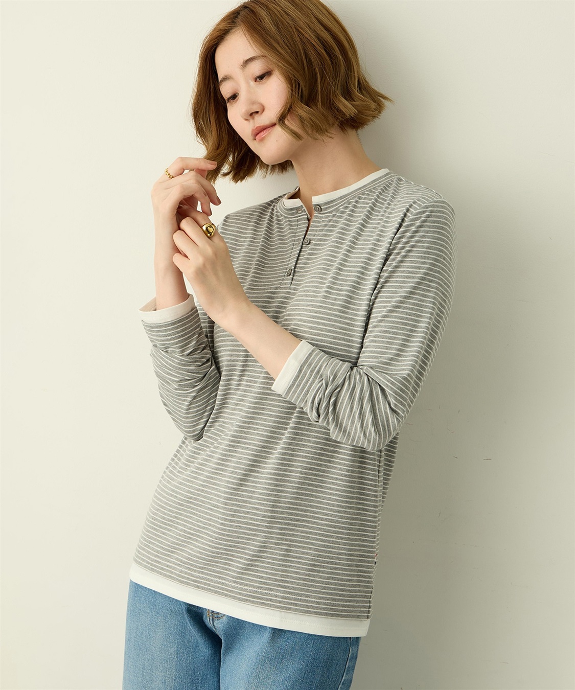Petit Honfleur ヘンリーネックレイヤード風ロングTシャツ_sub_6