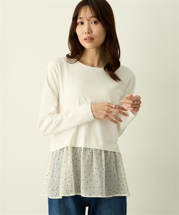 Petit Honfleur 裾切替レイヤードロングスリーブTシャツ【ドット・レース】_subthumb_1